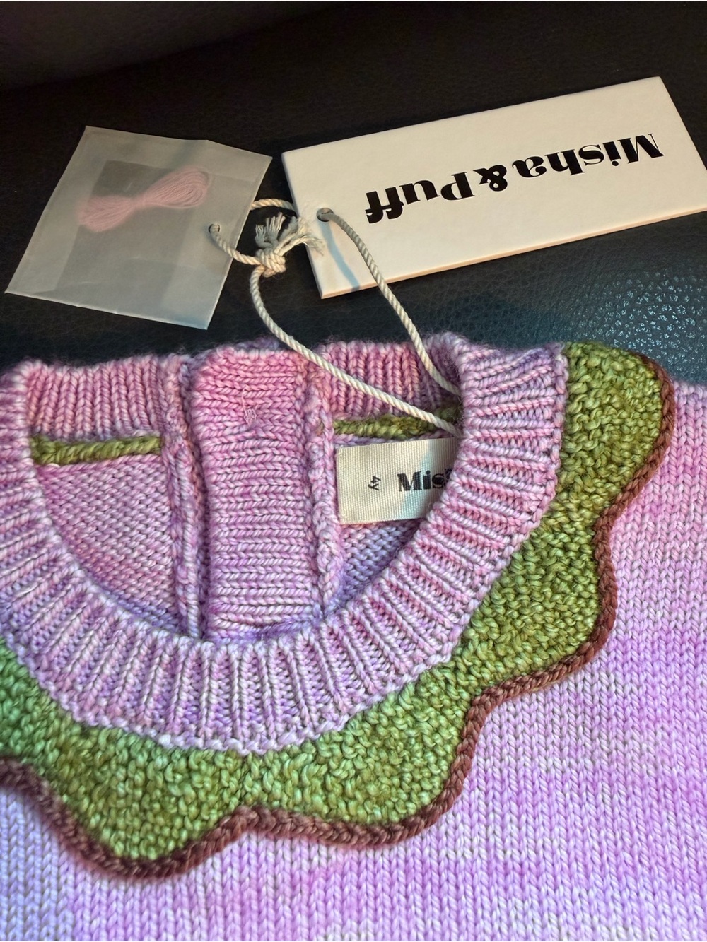 NWT Misha & Puff Mini Rodini Lavender Knit Sweater with Green Scallop Collar - Picture 6 of 7